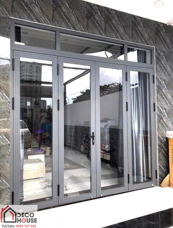 cửa nhôm xingfa 4 cánh màu ghi
