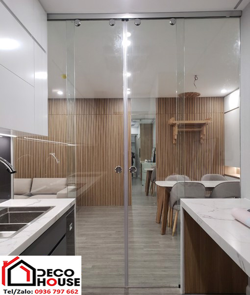 Cửa lùa 2 cánh ray treo u nhôm ngăn phòng