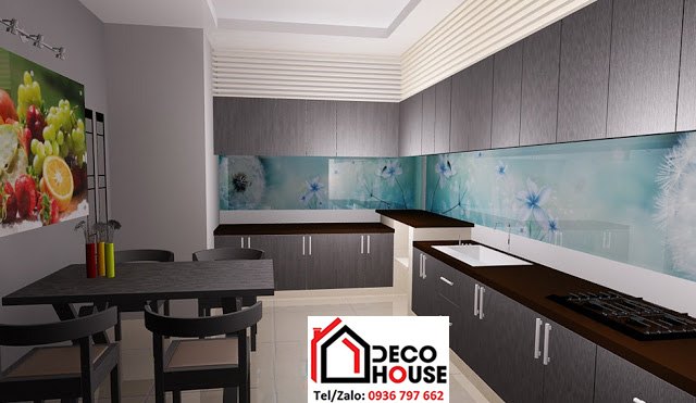 Kính ốp tường bếp 3D đẹp