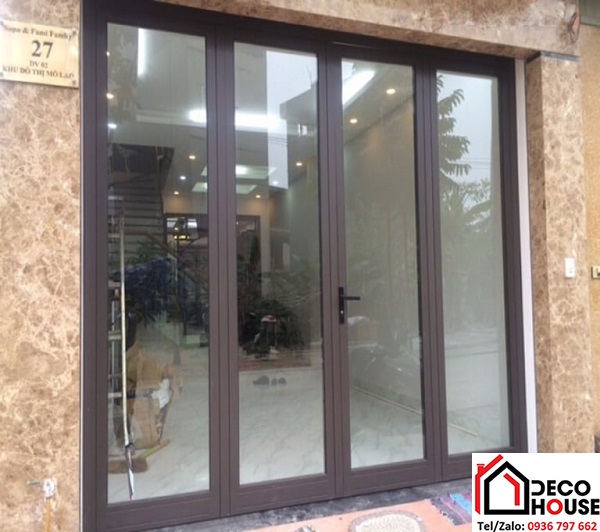 Cửa nhôm Việt Pháp màu nâu cà phê đẹp