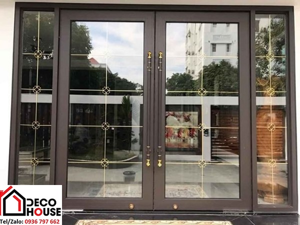 Cửa thủy lực nhôm Việt Pháp màu nâu cafe